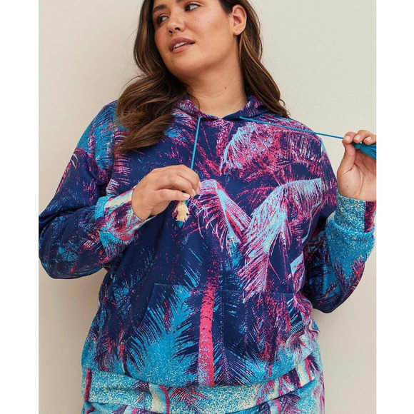 Torrid 1 (1X 14/16) Beach Palm Tree Lightweight Cozy Fleece Cover Up Hoodie - Picture 1 of 3